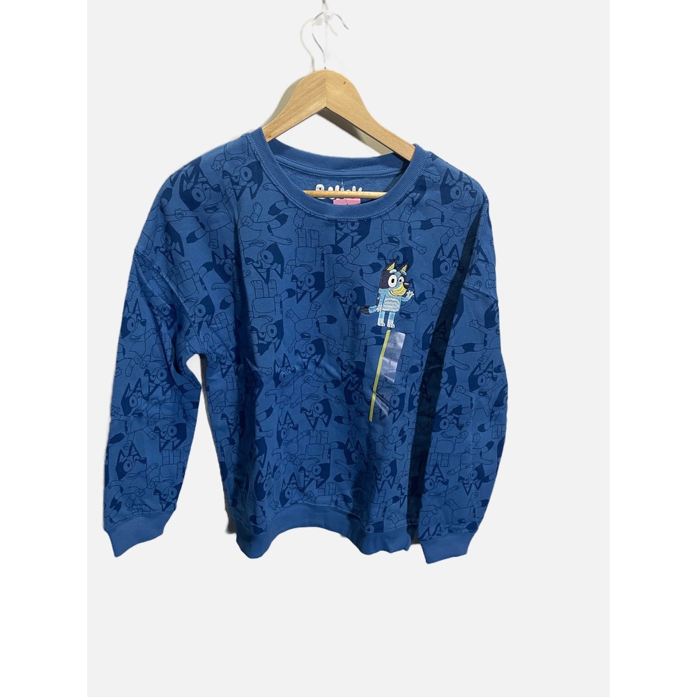 Bluey Sweatshirt Womens Small Chambray Blue All Over Print‎ Embroidered Pullover